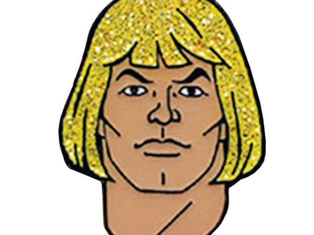 He-Man Face Glitter Pin Badge