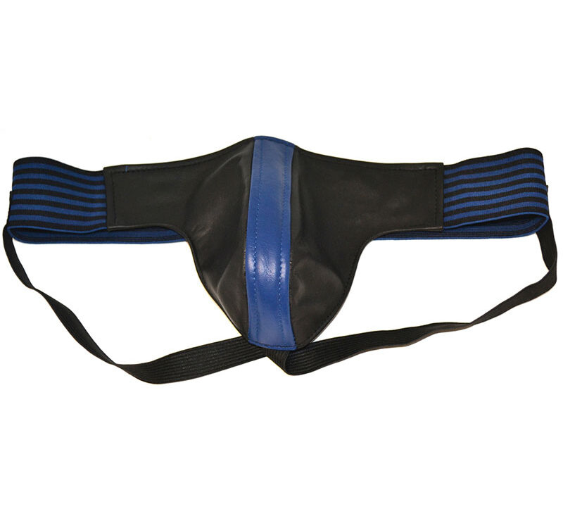 Rouge Garments Black And Blue Leather Jockstrap - Small