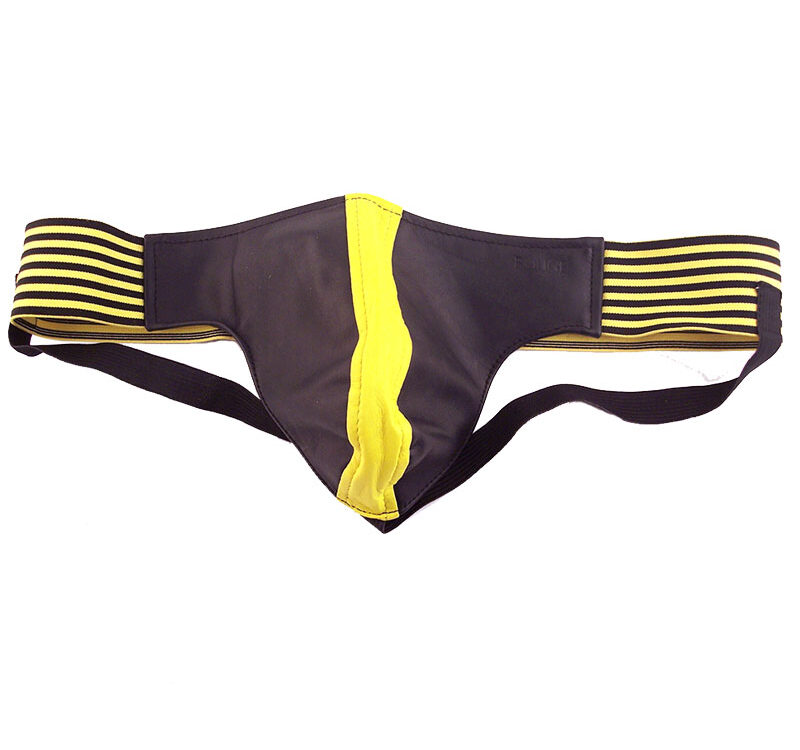 Rouge Garments Black And Yellow Leather Jockstrap - Small