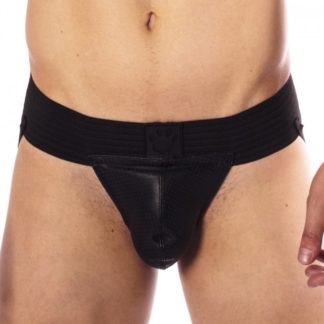 Prowler RED Hole Punch Leather Jockstrap Black
