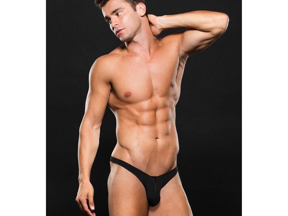 Envy Microfiber Low Rise Zip Thong Black S/M