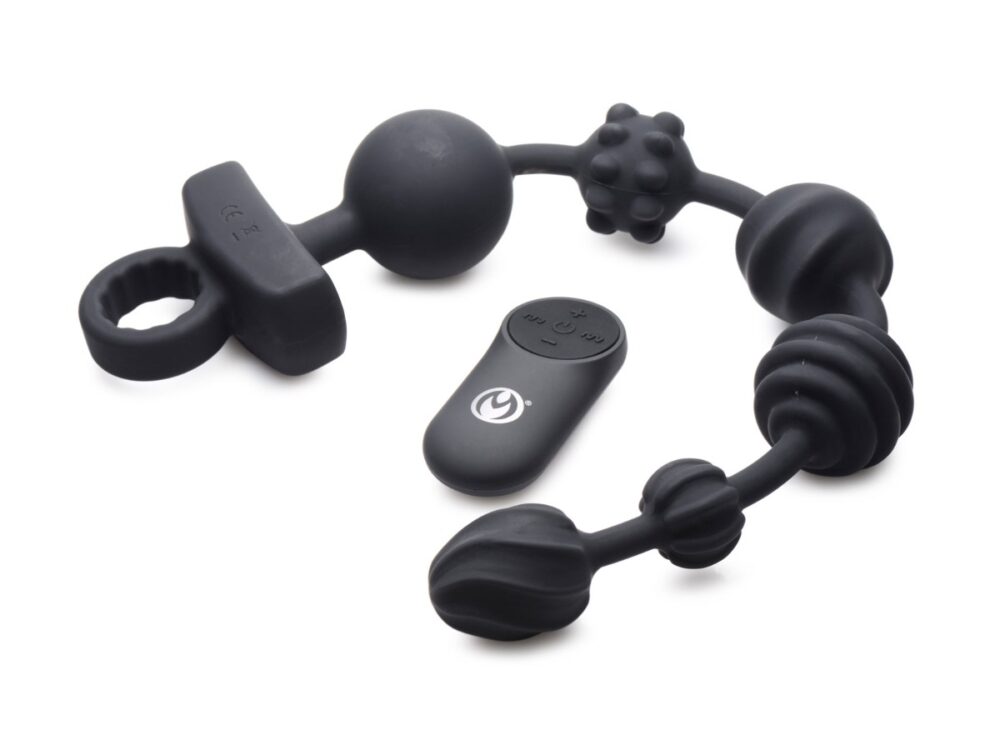 Master Series 10X Dark Rattler Black Vibrating Silicone Anal Beads with Remote