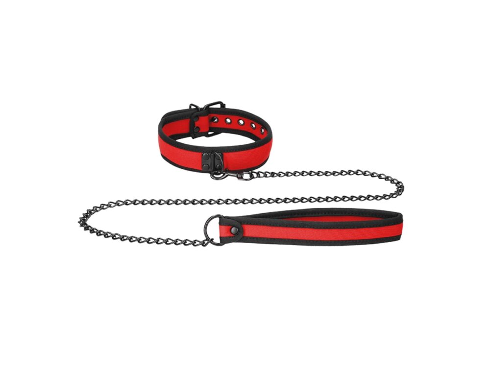 Ouch Neoprene Puppy Play Collar with Leash Red